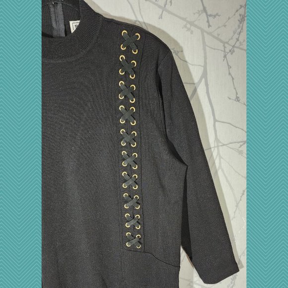 Balmoral VTG Black Wool Blend Mockneck Sweater Dress w/ Lace Up Detail - Picture 2 of 4